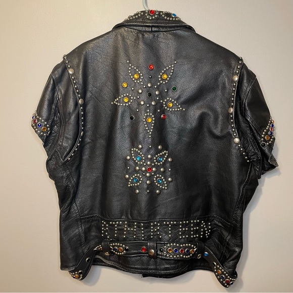 R13 Repurposed Studded Embellished Biker Short Sleeve Leather Jacket RARE - Picture 3 of 15